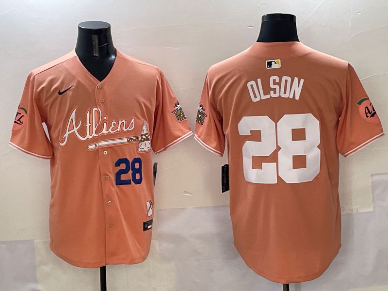 Men Atlanta Braves #28 Olson Orange Five generations Joint Name 2025 Nike MLB Jersey style 2